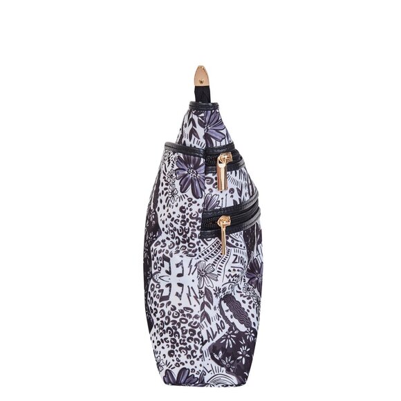 Women Black Printed Fabric Crossbody Sling Bag with Leather Trim–Shoulder Purse - Picture 8 of 9